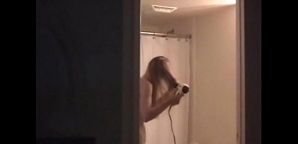  Young hot blonde gf naked in bathroom caught me recording